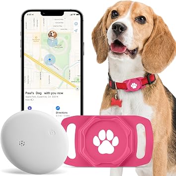 Smart Pet Tracker for Collar - Dog Trackers Pet Location Tracker with Holder, No Monthly Fee, Compatible with Apple Airtag Find My iOS Only, Not for Android,Red