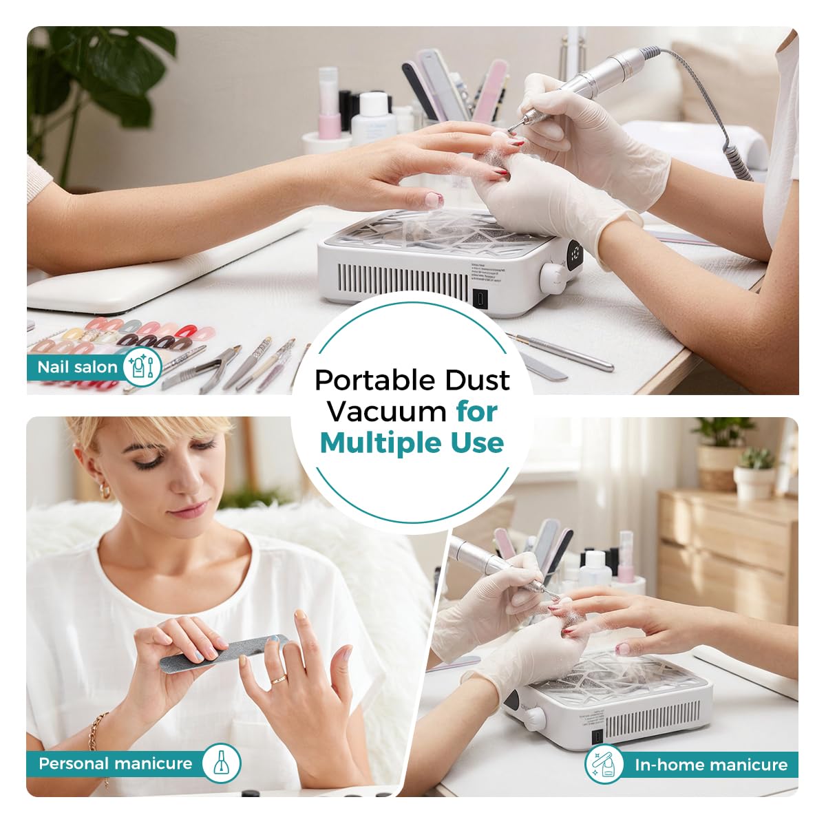 Janolia Aspirateur Ongle sans Fil - 6000 TR/Min & Réglage en 10 Niveaux, avec 30 Filtres en Papier pour Salon et Maison