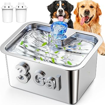 Stainless Steel Dog Water Fountain, 3 Gallon Extra Large Pet Drinking Fountain for Large Dogs & Multi-pet, Automatic Dog Water Bowl Dispenser with 2 Filters, Wide Drinking Area, Easy to Clean