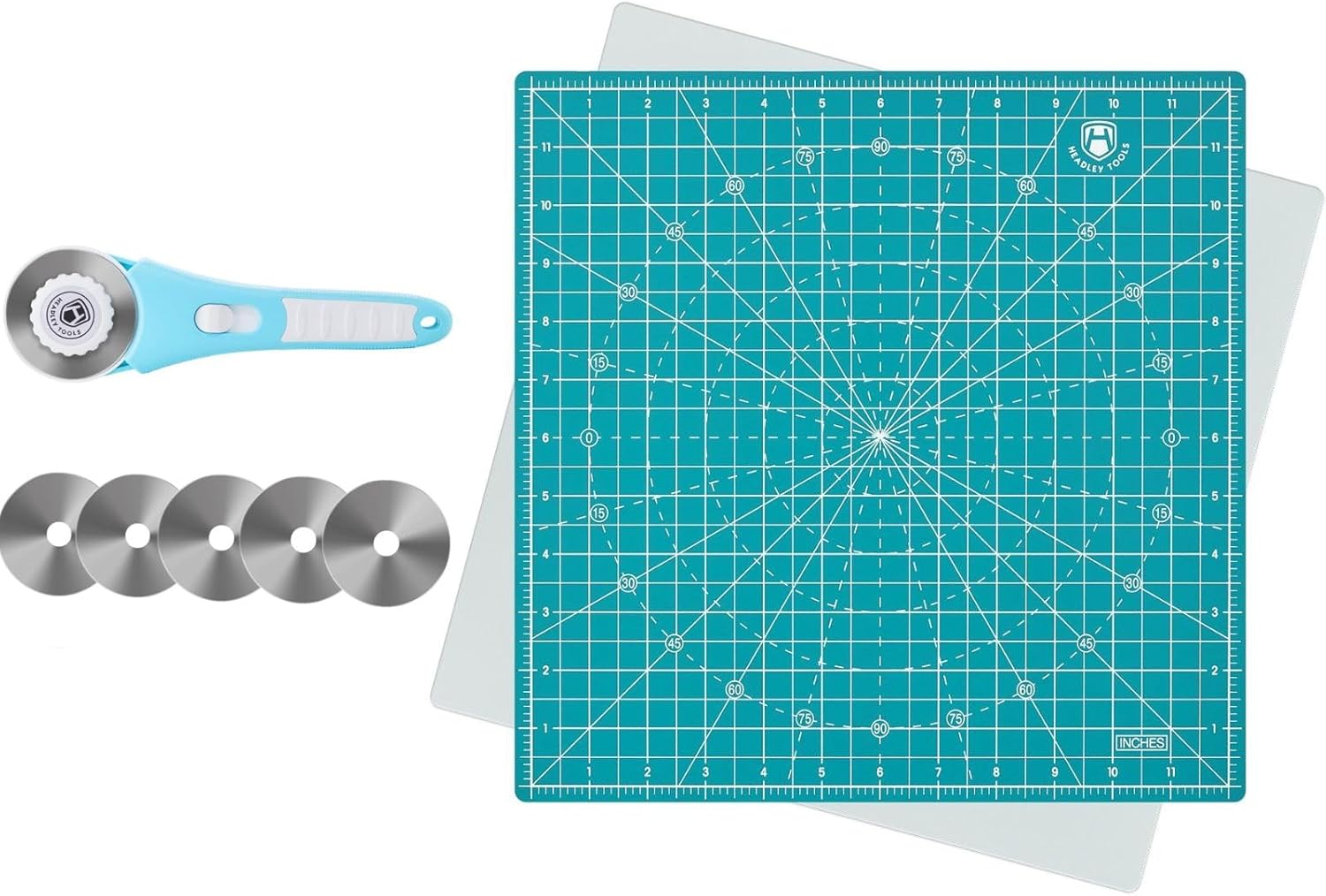 Headley Tools Rotary Cutter Set -60mm Rotary Cutter with 5pcs Extra Blades, Bearing Design Rolling Cutter 12"x12" Rotating Cutting Mat,perfect for Fabric, Sewing, Quilting, Cloth, Paper, Crafting