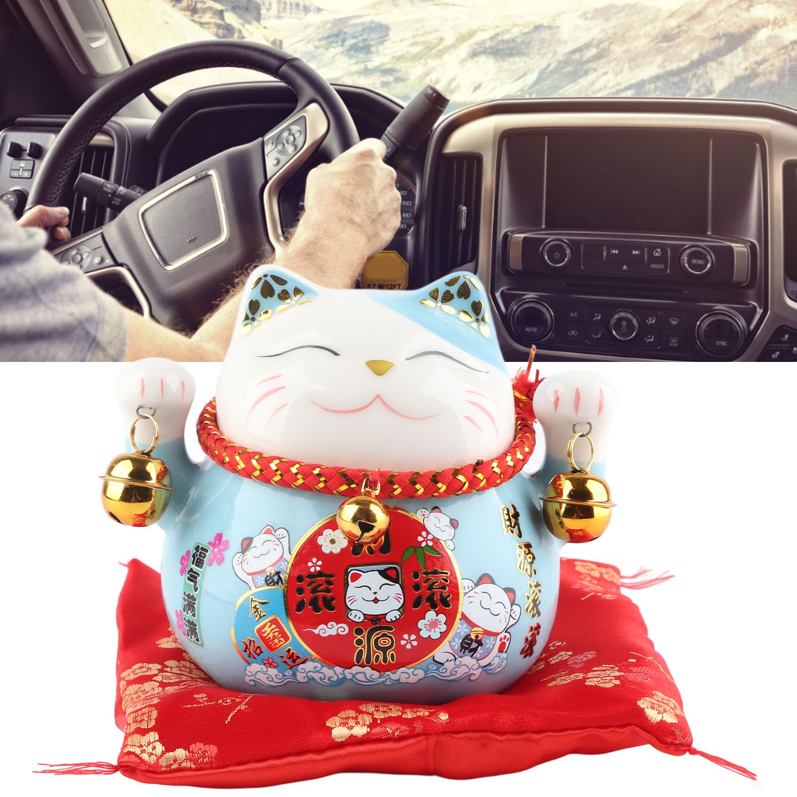 Gatto Maneki Neko, Salvadanaio per Gatti Portafortuna, Salvadanaio in Ceramica da 4,5 Pollici con Campane, Oggetto Kawaii Deco, Lucky Cat Porcellana, Gatto cinese Asia Decorazione, Fortuna(Gatto Blu)