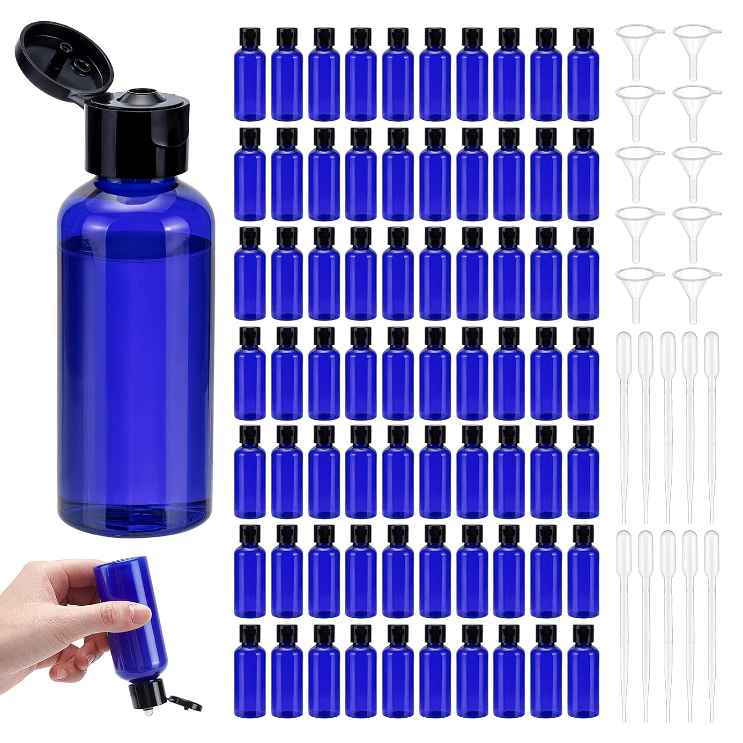 150 Pcs 2 oz/60ml Clear Plastic Empty Bottles with Flip Cap, Travel Bottles Plastic Bottle with Lids for Toiletries Lotions Shampoo Creams Dispensing with 20 Funnels and 20 Dropper(Red)