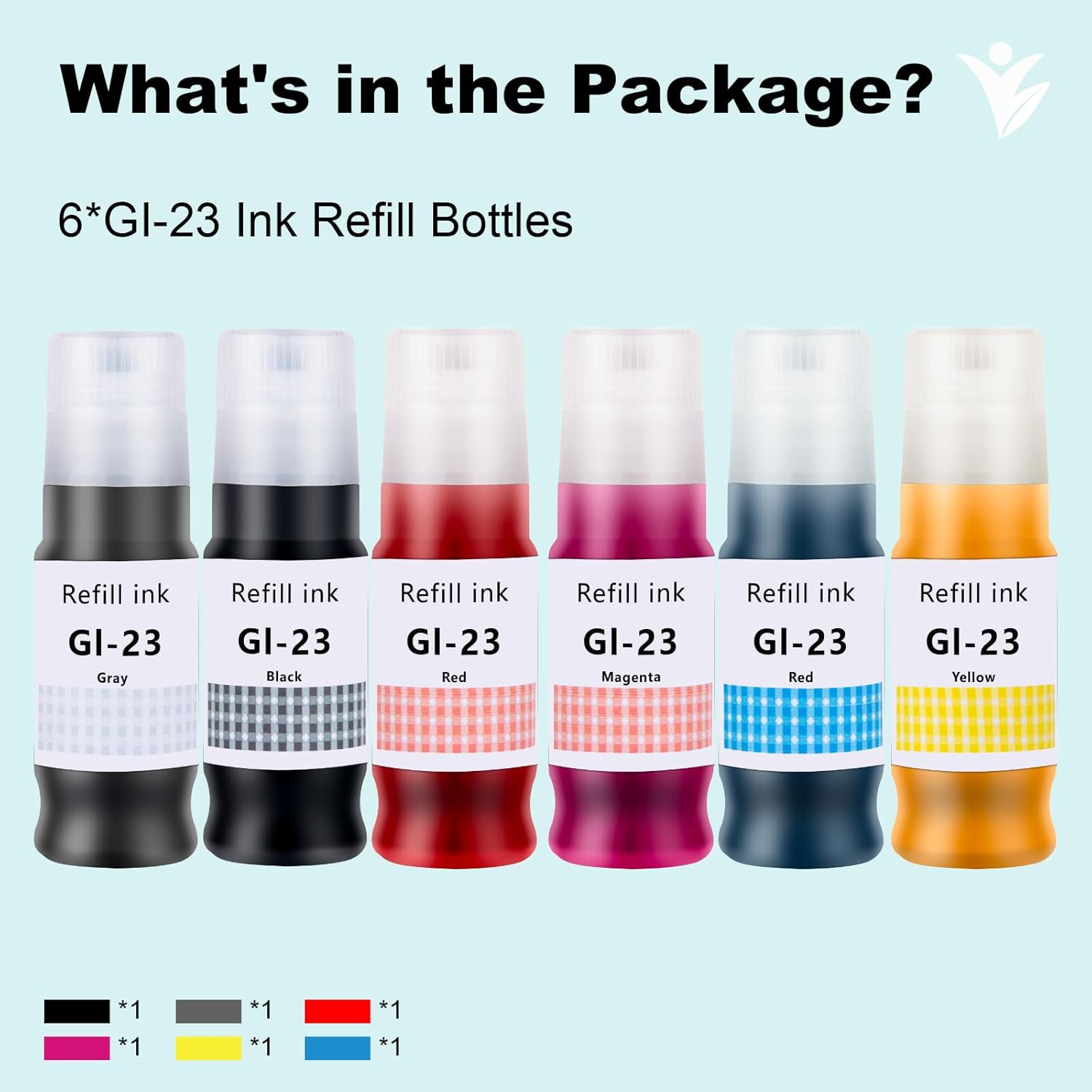 GI-23 GI23 Ink Refill Bottles GI23BK GI23C GI23M GI23Y Compatible for Canon 23 GI-23 Work for Canon Pixma G620 Megatank Ink Refill Bottles G520 Printer (Black,Cyan,Magenta,Yellow,Red,Gray)