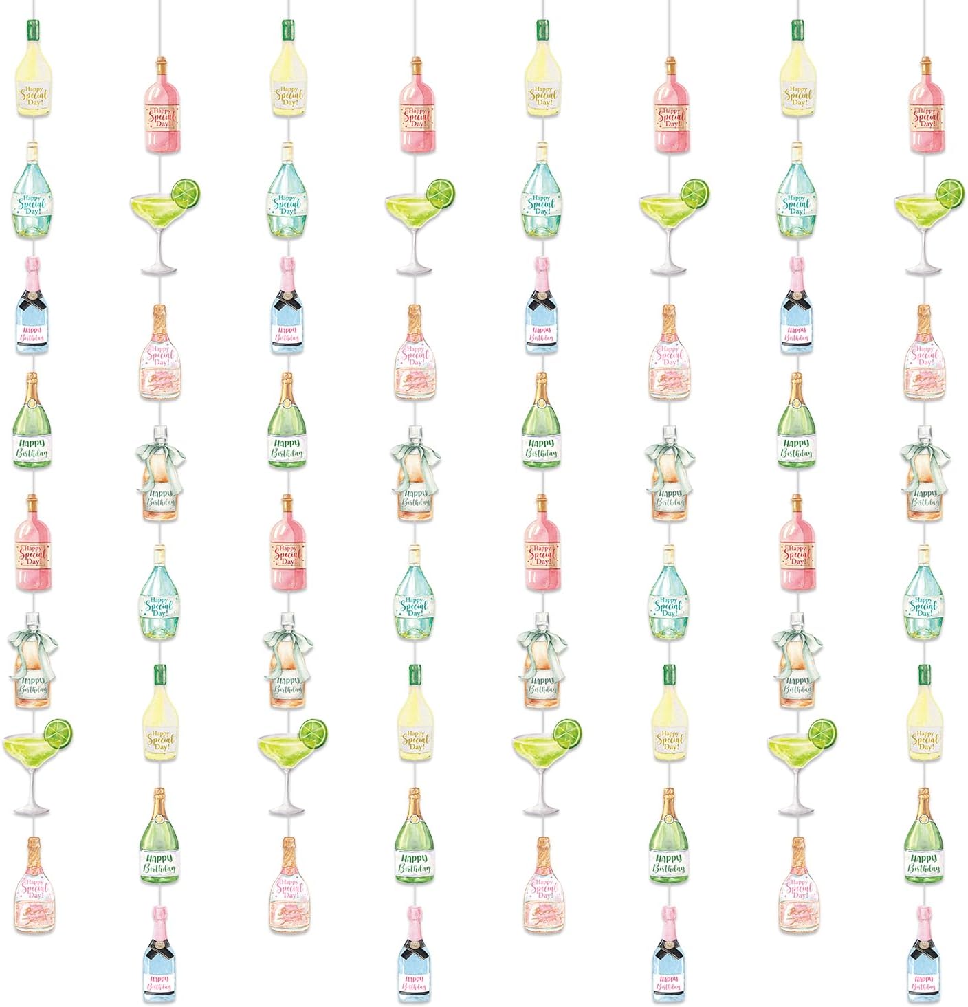 21st Birthday Decorations for Her, 8PCS 21 Birthday Garland Banners Decorations for Her, Cocktail Champagne Wine Bottle Hanging Garland Banners Decor Supplies for Girls