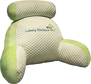 Reading Pillow - Bed Rest Pillow with Arms & Detachable Neck Roll Animal Cartoon Reading Pillow Back Support Cushion for Relaxing, Reading, and Watching TV, Dinosaur-L