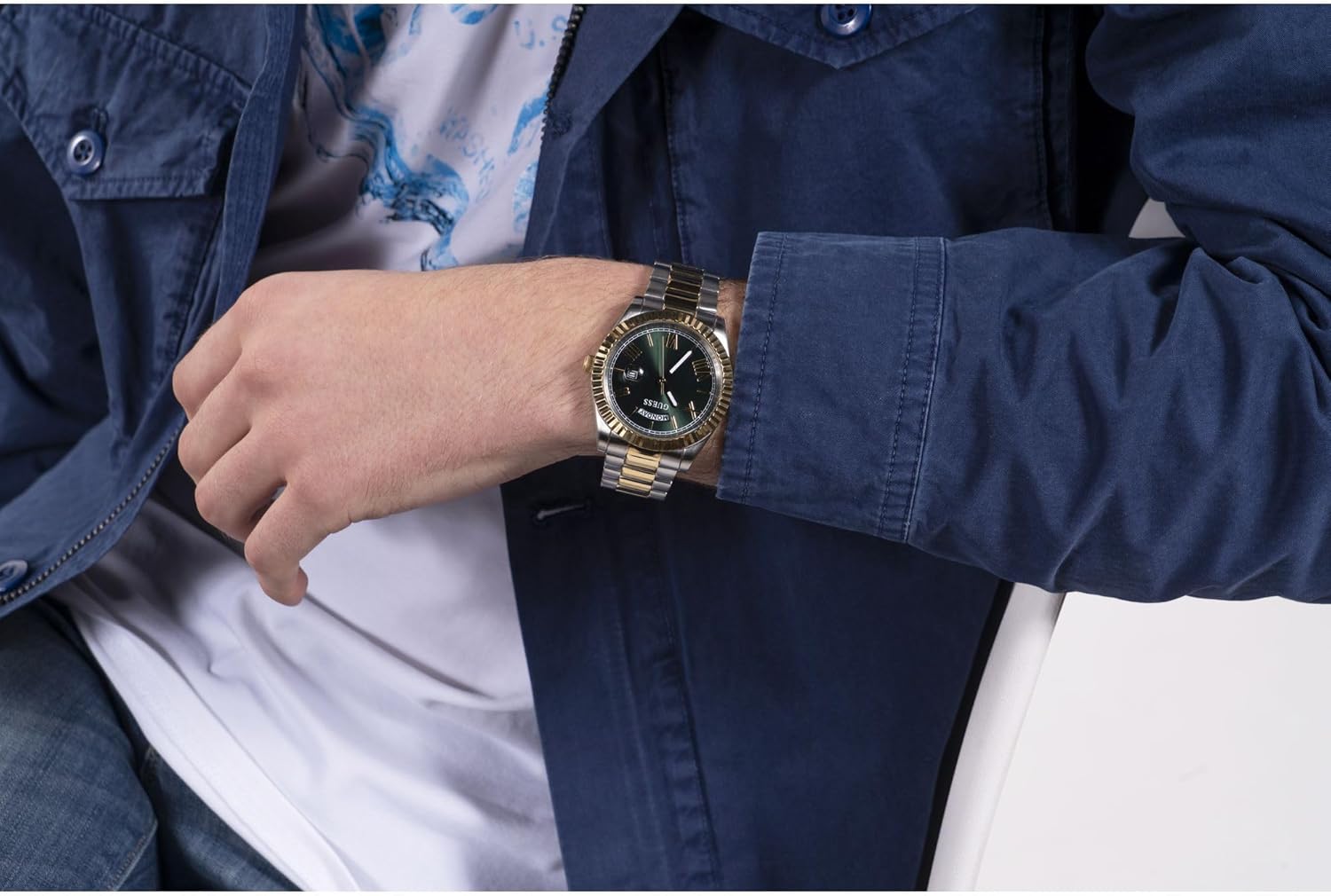 Guess Men's GW0265G Series| Analog Dress Watch| Stainless Steel Case| Stainless Steel Bracelet | 50M Water Resistance