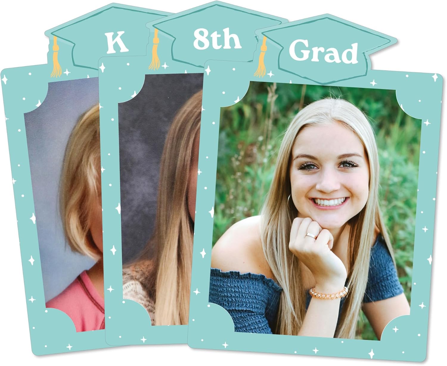 Big Dot of Happiness Pink Grad K-12 School Photo Display Frame, 8x10-inch Graduation Memory Wall, Professional Photo Holder Set, DIY Graduation Party Decorations, Picture Display Board