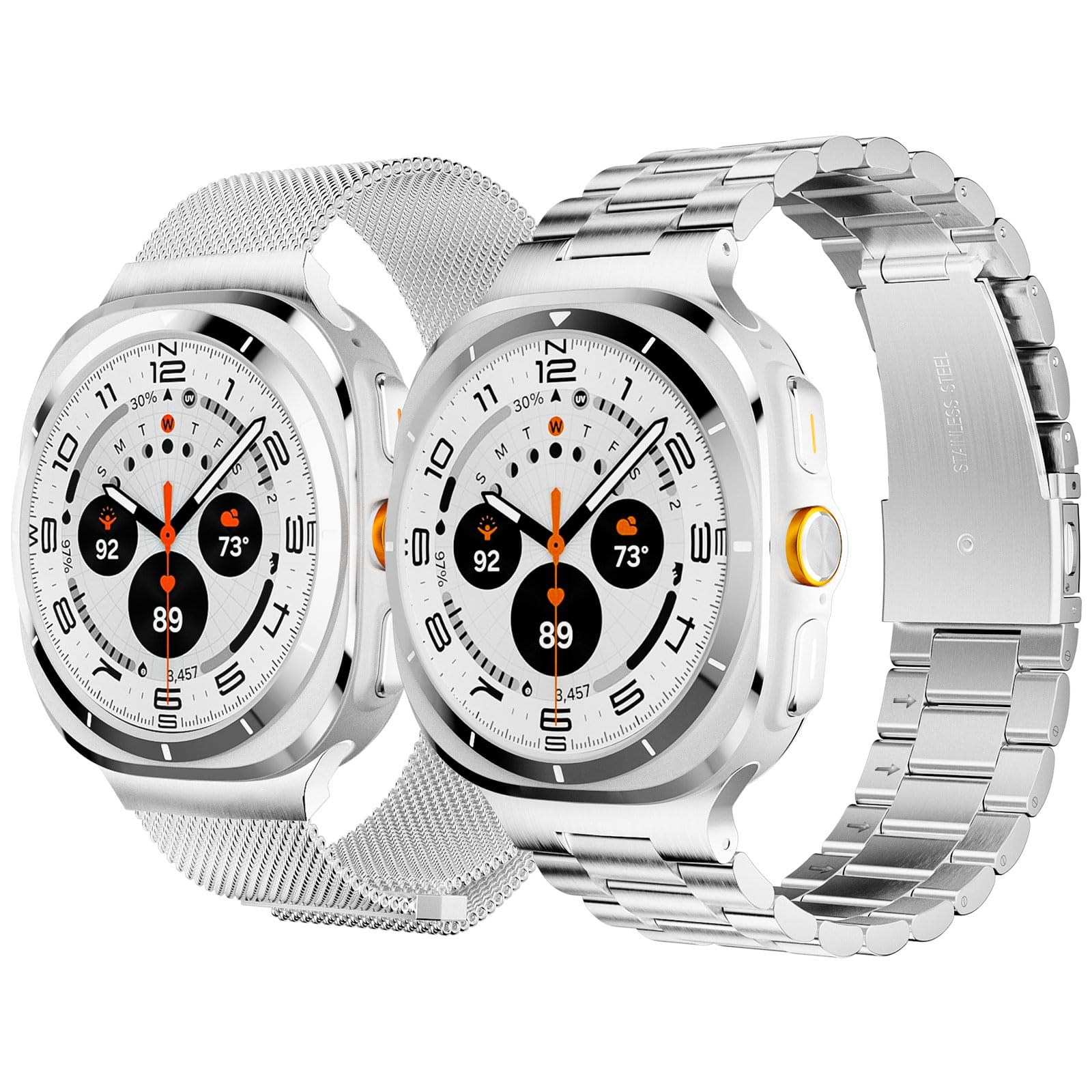 SUPLINK - Carcasa de metal con correa compatible con Samsung Galaxy Watch 5 Pro 45 mm, reloj 6/5/4 44 mm, correa de protección de acero inoxidable macizo para hombre