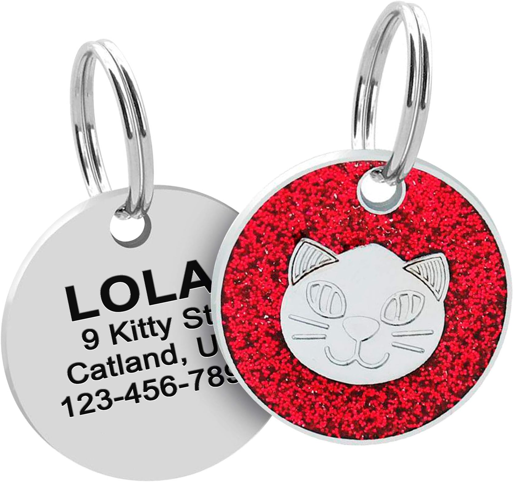 Custom pet tag ID, Personalized Stainless Steel Oh Shit I'm Lost Dog tag, Engraved Cute paw for Puppies with Ring Included (Shiny Round Cat)