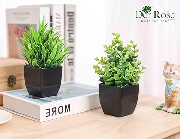Der Rose 2 Pcs Fake Plants Small Artificial Plants for Black Bathroom Decor