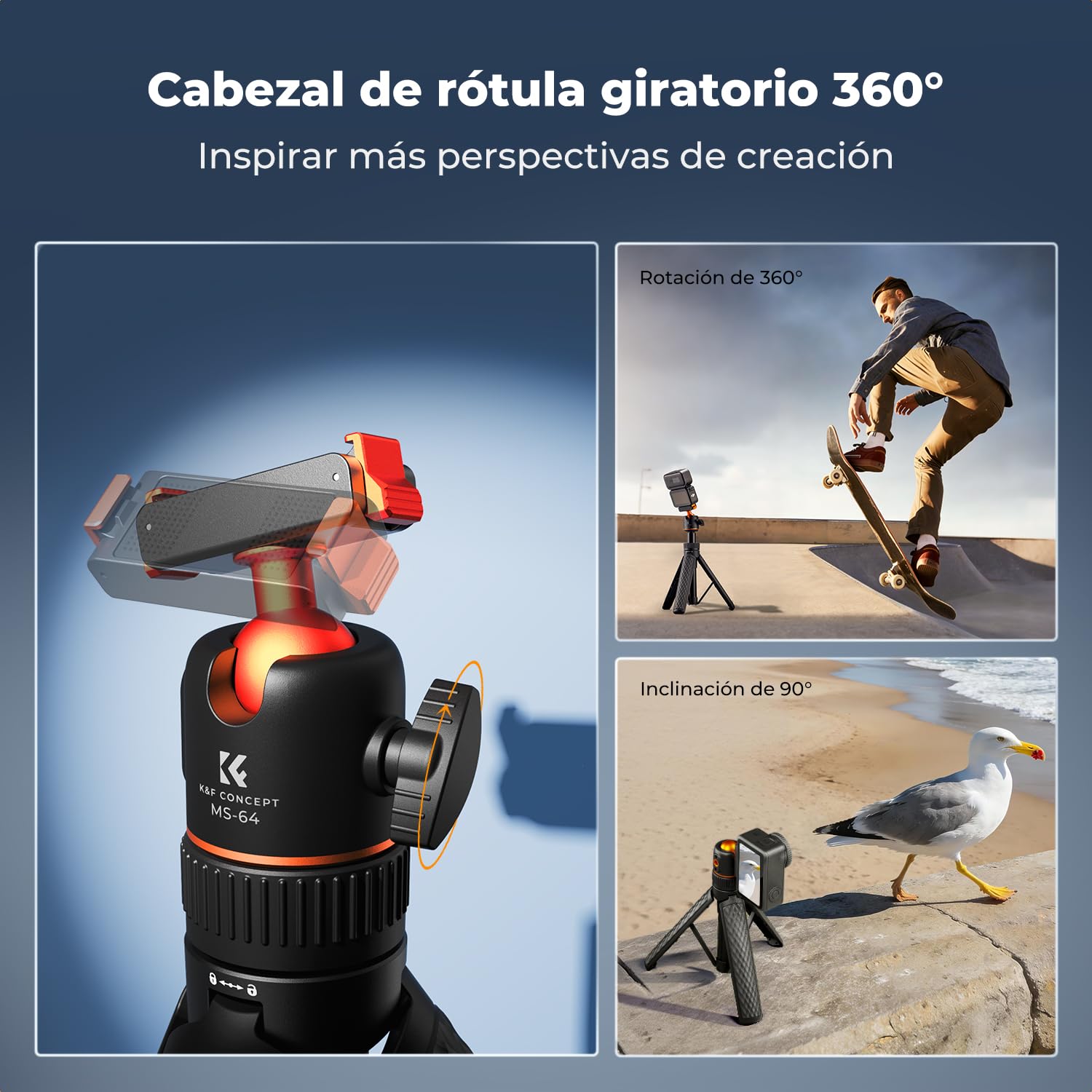 K&F CONCEPT Palo Selfie Trípode de 65 cm para dji Osmo Nano/Osmo Action 6, Monopie Selfie Extensible, Palo Selfie de Cierre Magnético Rápido con Cabeza Esférica de 360°, Soporte/Vlog para Vlogging