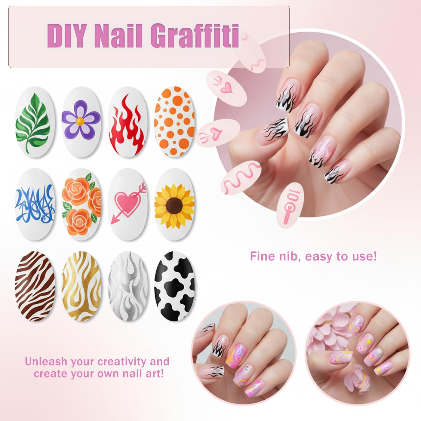 12 Colors Nail Art Pens Set, Nail Art Markers Polish Pens, Quick-Drying Acrylic Nail Paint Point Dotting Liner Pen Tools for Home & Salon Manicure DIY