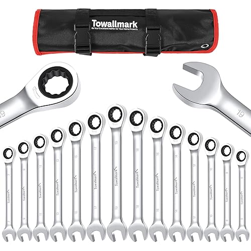CABIHOME 12-Piece Ratcheting Wrench Set (Metric 9-18mm), CR-V Steel with 72-Tooth Gear Design, Quick-Release Ratchet & Organizer Bag, Combination Wrench Kit, for Car, Motorcycle, DIY Repair