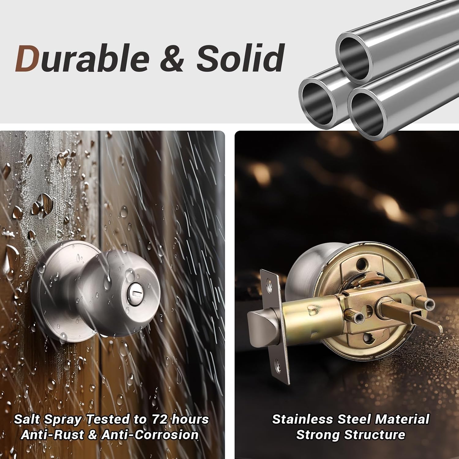 Knobonly 10 Pack Bedroom/Bathroom Satin Nickel Door Knobs Privacy Door Sets Hardware Interior Ball Shap Door Handles