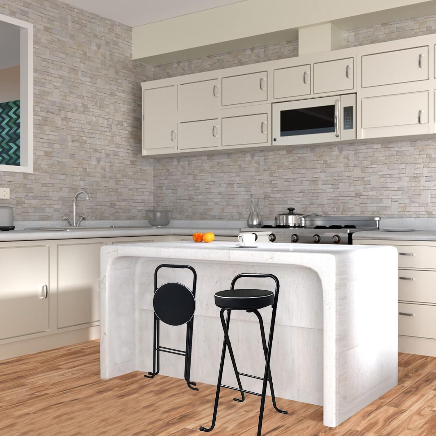 Folding Bar with Backrest,Portable Kitchen Counter Height,Leather Cushioned seat Chair for Indoor Outdoor Travel