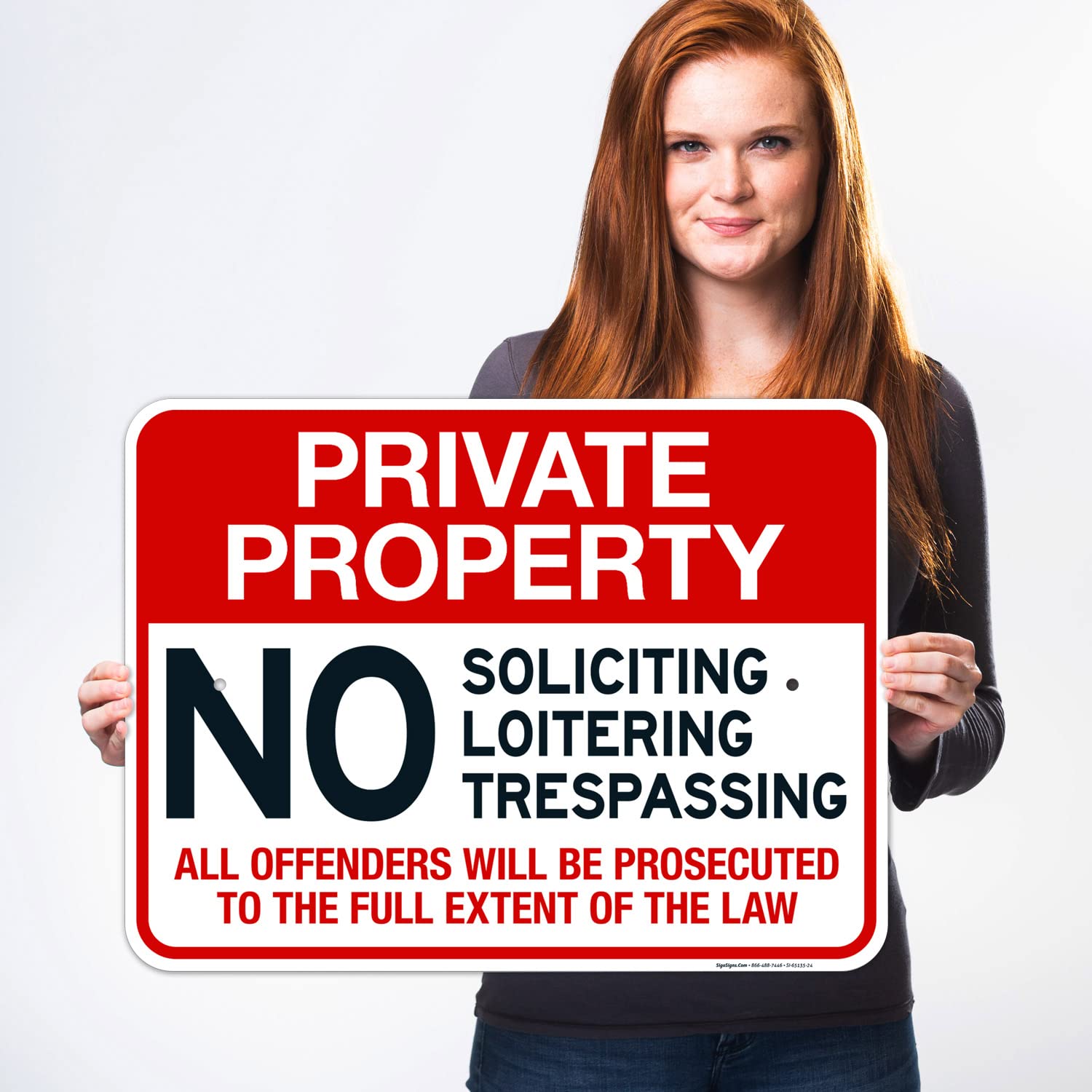 Private Property No Soliciting Loitering Trespassing Sign, 18x24 Inches, Rust Free .063 Aluminum, Fade Resistant, Made in USA
