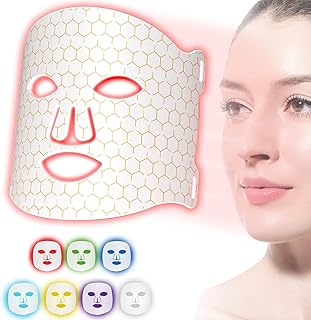 Red Light Therapy Mask for Face, 7 Colors LED Face Mask Light Therapy, Rechargeable Led Face Mask for Anti Aging Wrinkle Acne Removal,Professional Skincare at Home (White)