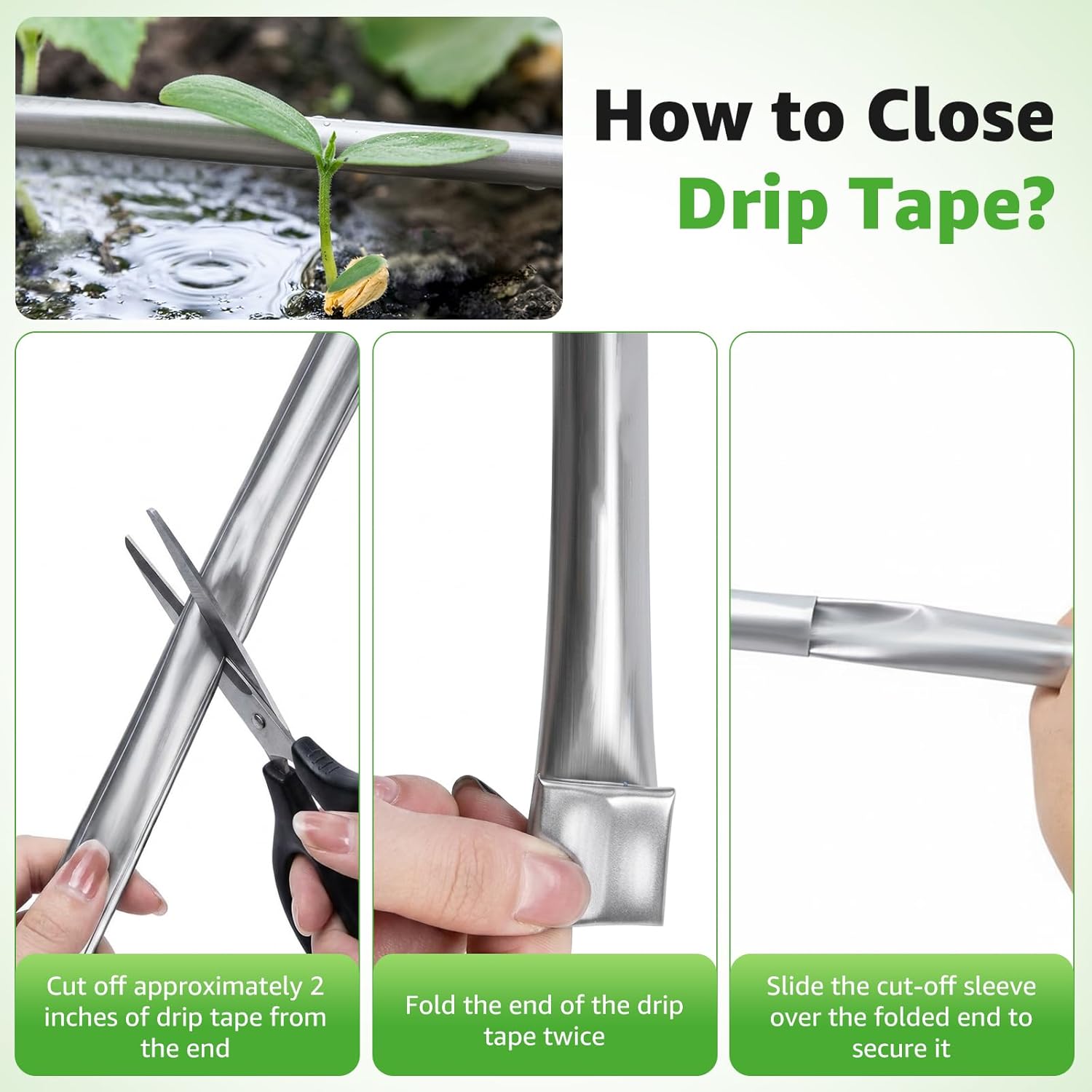 500FT 5/8" Drip Tape Irrigation, 16 Mil Heavy Duty with 6" Emitter Spacing, Silver Reflective Drip Tape Resistant to Pecking & Biting, Heat-Safe for Seedlings, Ideal for Garden Farm Greenhouse Patio