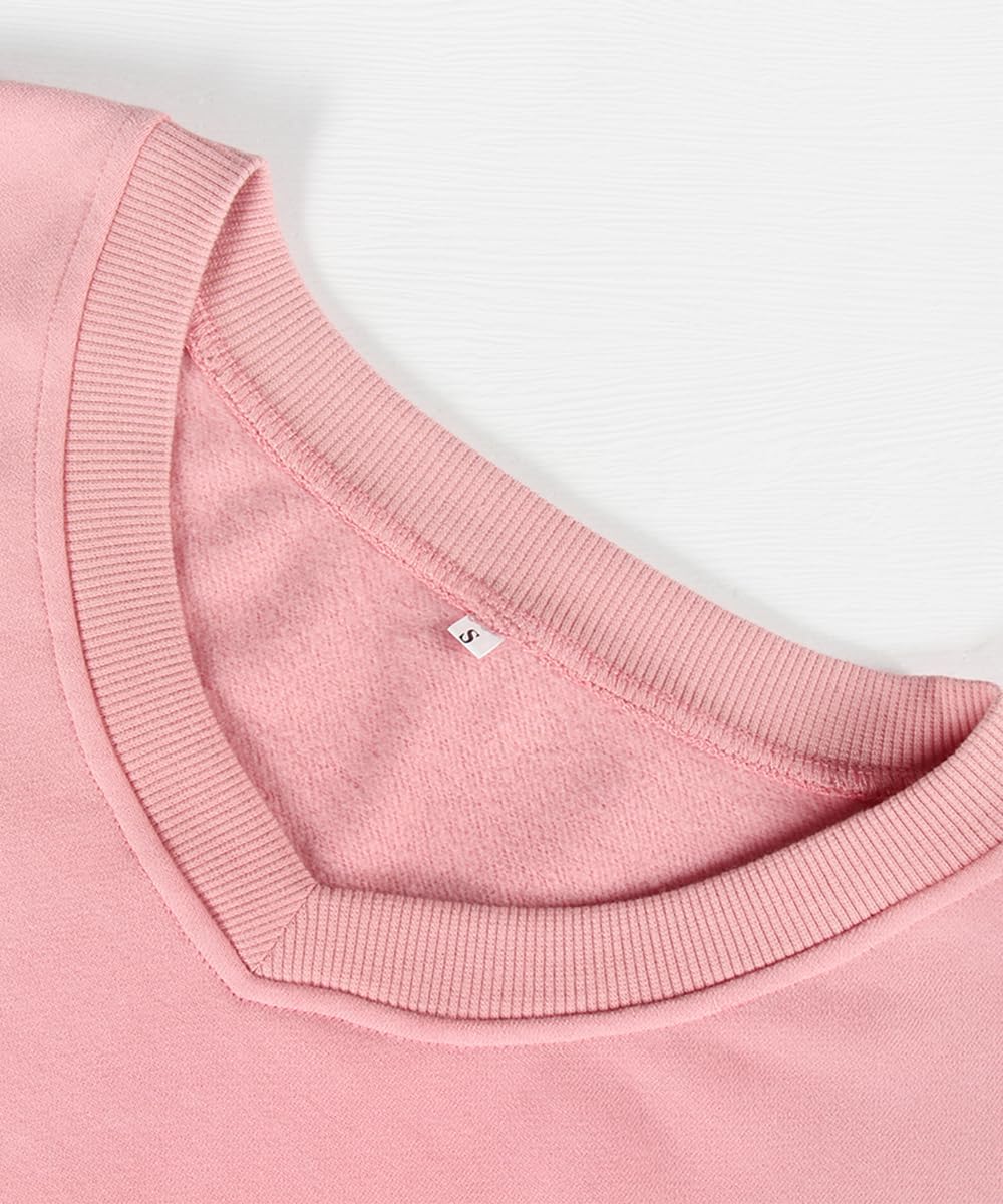 Smile Fish Women V Neck Long Sleeve Sweatshirt Casual Relaxed Cropped Pullover Fleece Lined Warm Tops - Image 3