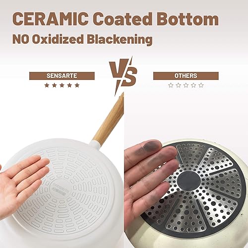 Miniatura 6 de SENSARTE - Juego de utensilios de cocina de cerámica antiadherente, ollas y sartenes no tóxicas y saludables, juego de cocina recubierto de Crema