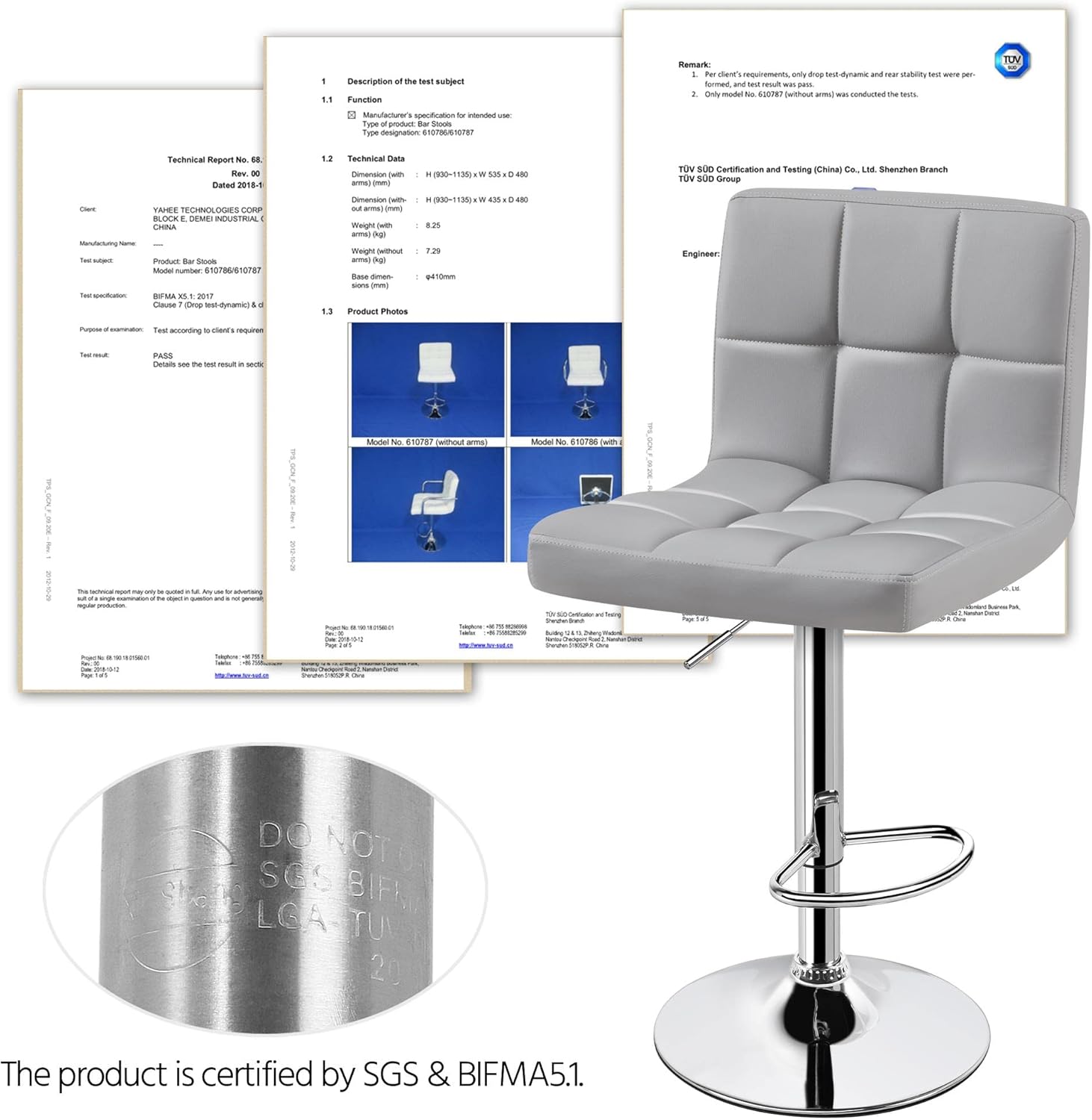 Topeakmart 2pcs Adjustable Modern Bar Stools Swivel PU Leather Stool Chair Back Kitchen Island Counter Height Swivel Bar Stool, Light Grey