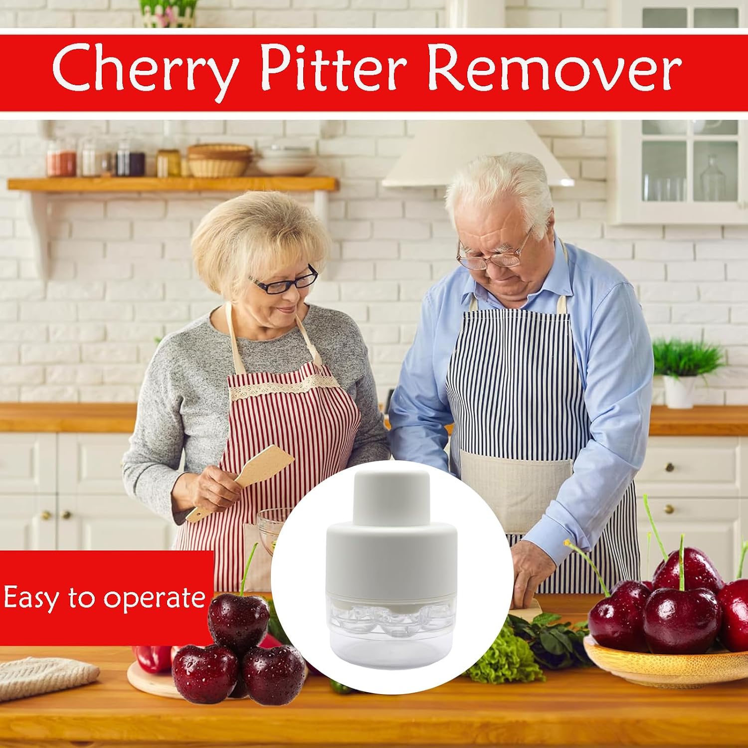 Cherry Pitter Tool,7-Hole Adjustable Fruit Seed Remover with Push-Down Design, Portable for Kitchen, Bakery & Fruit (White)