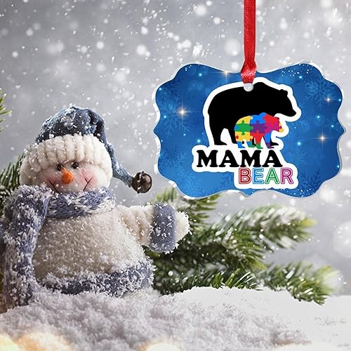 Miniatura 3 de WoGuangis Christmas Ornament - Mama Bear Acrylic Ornament Holiday Keepsake Mama Bear Autism Colorful Puzzle Bear Christmas Tree Hanging Ornament
