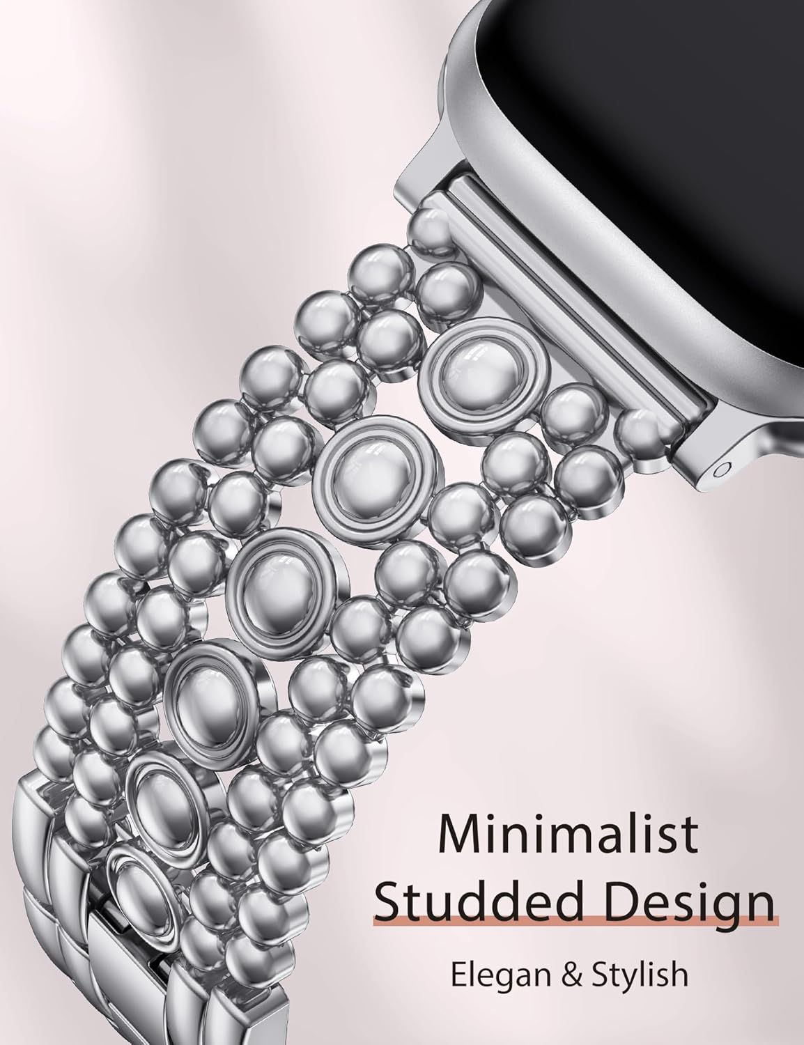 Minyee Compatible with Apple Watch Band 42/46/38/40/41/44/45/49mm Women, Dressy Pretty Stainless Steel Metal Strap Fancy Studded Designer Link Bracelet for iWatch Series 11 10 9 8 7 6 5 4 SE/Ultra 3