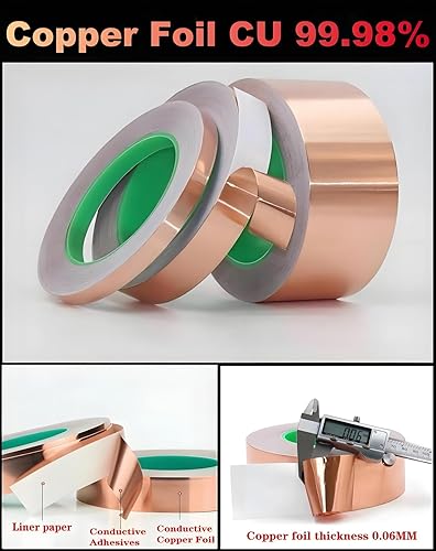 Miniatura 2 de Cinta adhesiva de cobre de 1 pulgada x 50 pies, cinta adhesiva de lámina metálica doble conductora para blindaje EMIRFI, manualidades de bricolaje,
