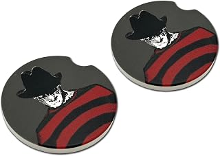 Elektroplate Officially Licensed Freddy Krueger Nightmare on Elm Street Automotive Ceramic Coasters (2.6" diam) | Universal Fit for Cars, Trucks, SUVs, and More | Absorbent Non-Slip Durable | Set of 2