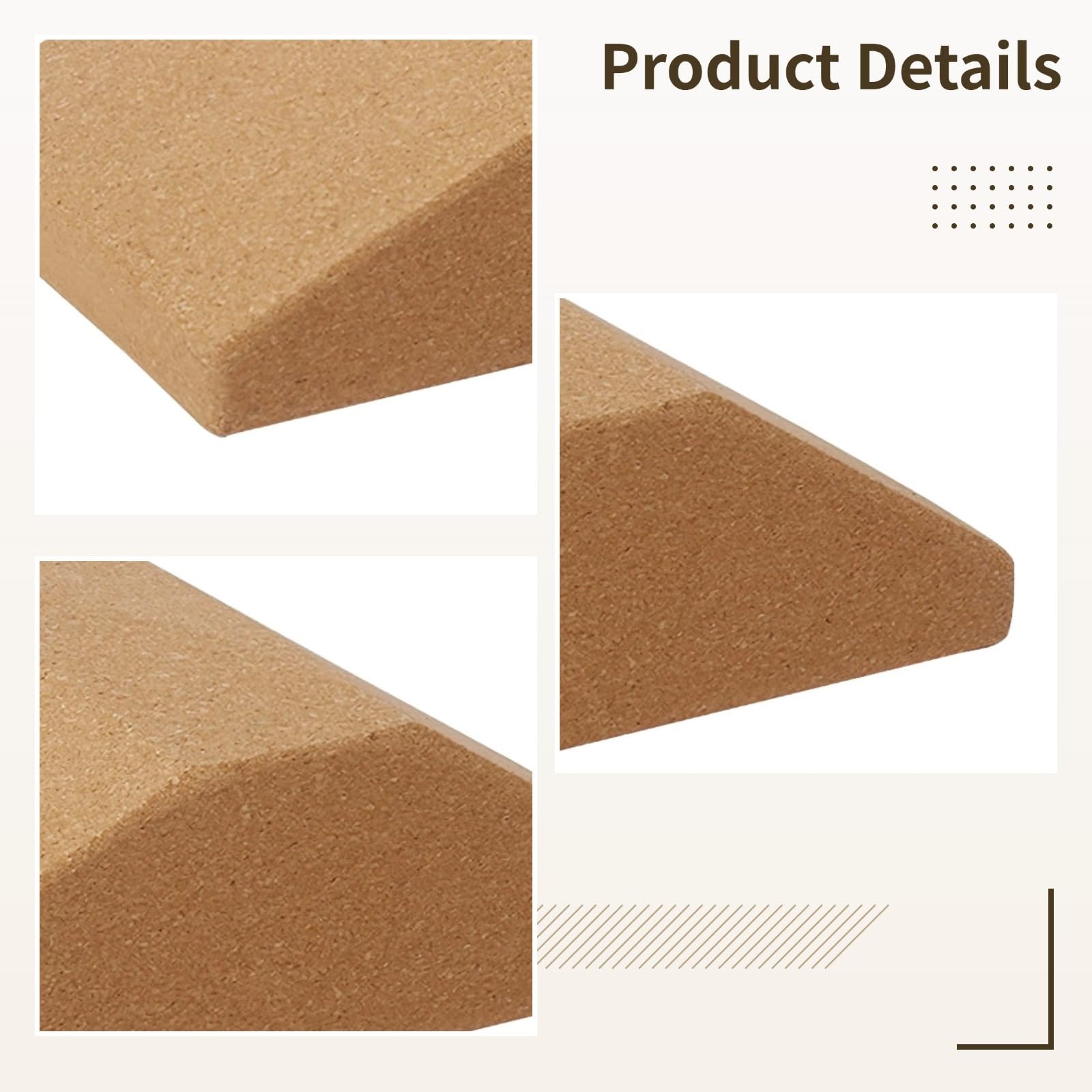PONDON Cuñas de corcho para yoga, bloques de yoga de corcho antideslizantes de alta densidad para sentadillas intensas y recuperación muscular, bloques de corcho de soporte de muñeca, accesorios de