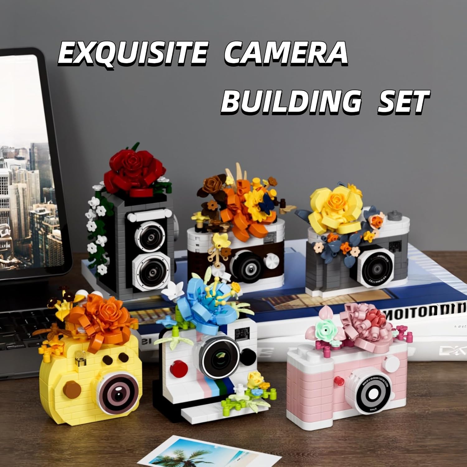 6 Mini Flowers Camera Micro Bricks Building Set,Miniature Toys for Home Decor, Creative Gifts for Adults Teens 14+ or Photography Fans, 1652 Pieces