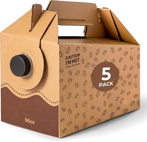 Fit Meal Prep 5 Pack 96 oz Disposable Coffee Dispensers with Handle, Insulated to Go Storage Containers, Portable Coffee Box Cold Hot Drink Dispenser Bulk for Party, Catering, Office, Take Out