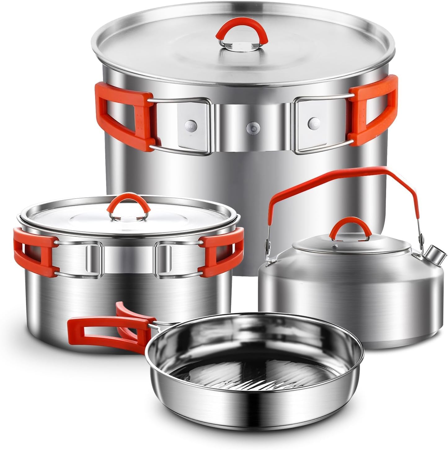 Camping Kochgeschirr Set,Camping Koch Set,304 Edelstahl Campingtöpfe und Pfannen Set,Campinggeräte für Wandern Outdoor Kochen Picknicks für 2-4 Personen