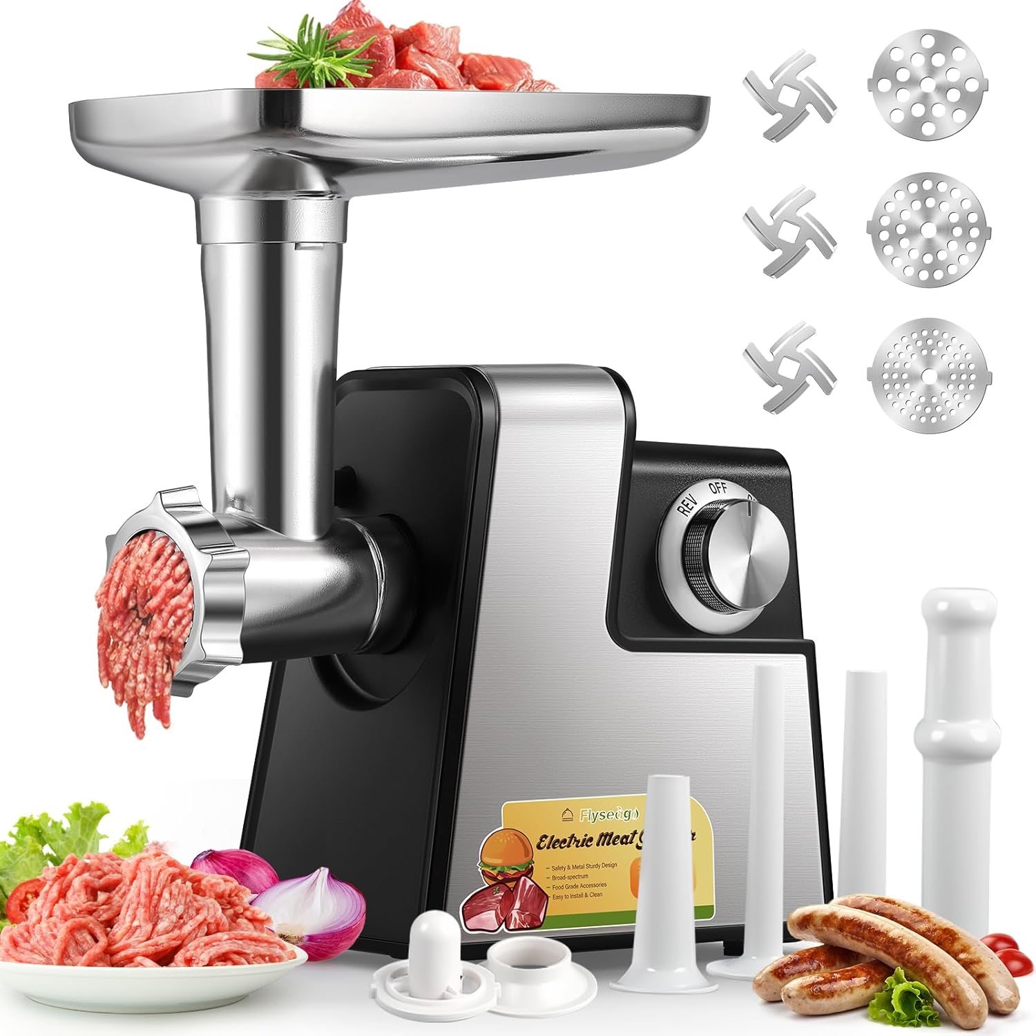 Meat Grinder Electric 2700W Meat Mincer Chopper Machine Multifunctional with 3 Cutting Blades, 3 Grinding Plates, 3 Sausage Stuffer, Kubbe Kit, Meat Grinders for Home Use