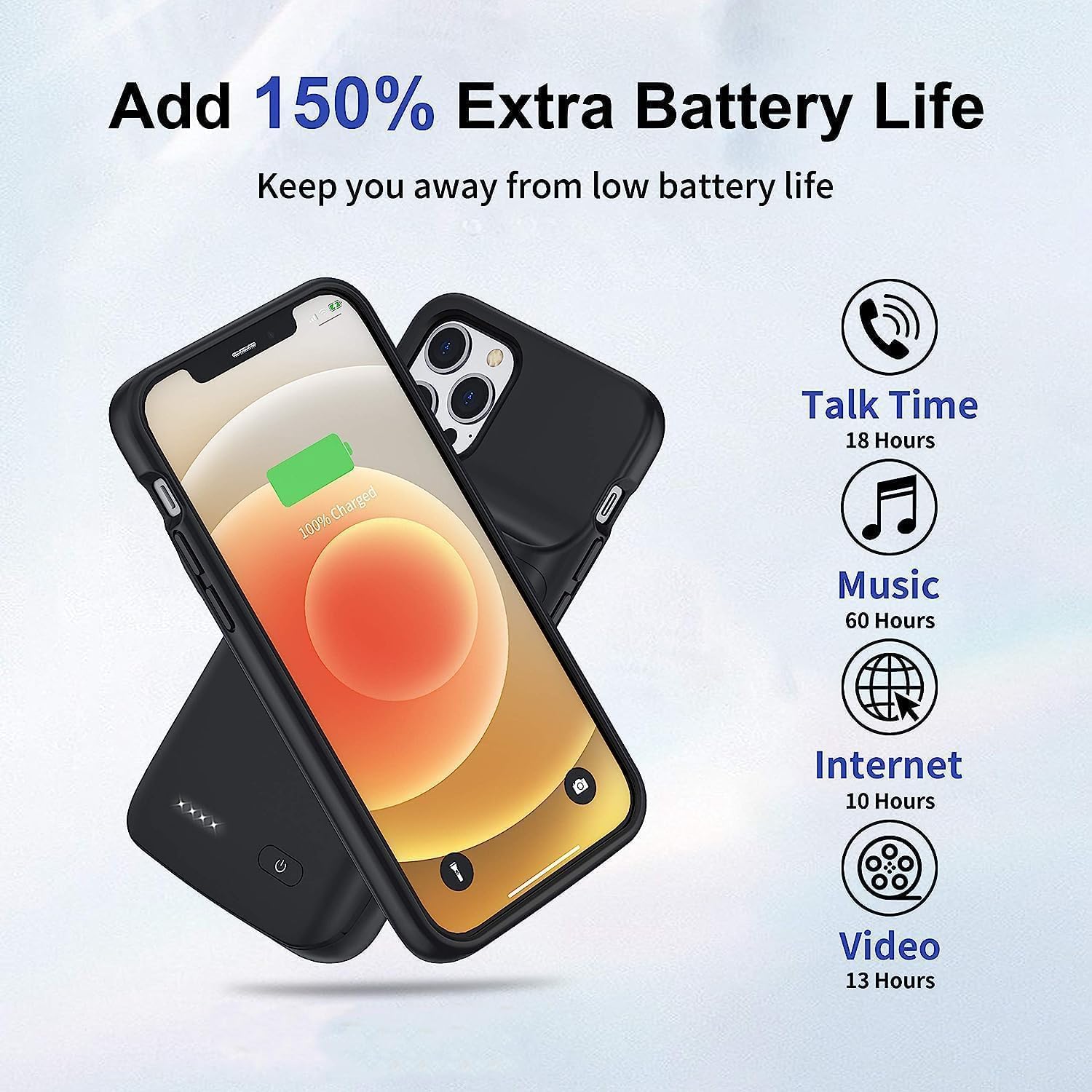 Custodia con batteria per iPhone 11, custodia protettiva portatile da 7000 mAh, batteria ricaricabile estesa, compatibile con iPhone 11 (6,1 pollici, nero)