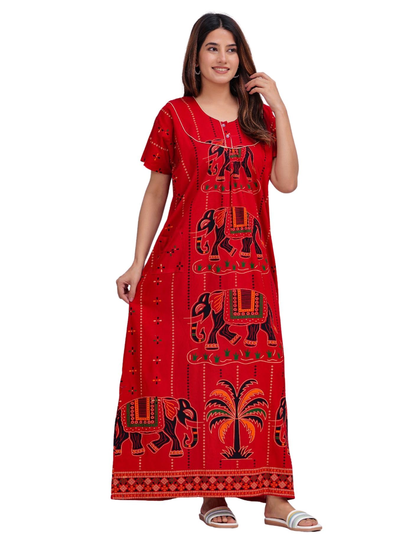 fufufrog Cotton Nighty Rajasthani Printed Stylish Nightie, Comfortable Long Nightwear Skin Friendly Nightgown, Ladies Maxi 100% Pure Cotton Nighty for Women-picture-35