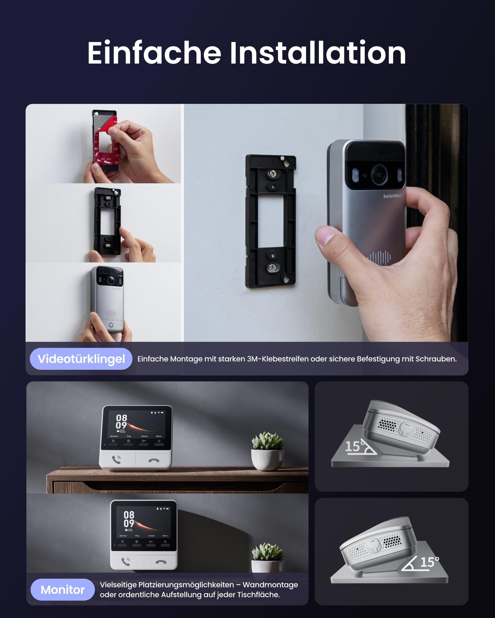 SwitchBot WLAN Türklingel mit Kamera, 2K Video Türklingel mit 4,3 Zoll Farbbildschirm, Smart Türklingel Kamera mit 165° Weitwinkel, 5000 mAh, Zwei-Wege-Audio, Kompatibel mit Alexa
