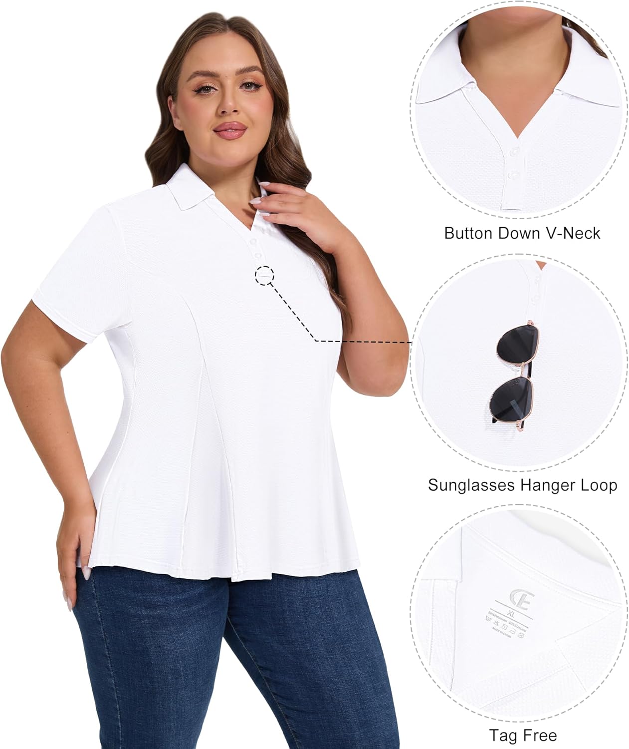 Casei Women's Plus Size Golf Polo Shirt with Sunglasses Holder UPF 50+ Tunic Tops Casual Workout Work Shirts - Image 4