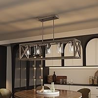 Vista 14 de Espird Lámpara de comedor estilo granja - 5 luces, lámpara de techo negra mate rectangular con altura ajustable y lámpara de mesa de metal engrosado