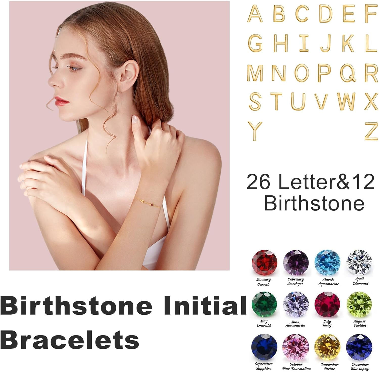 Valentins Day Gifts for Her, Birthstone Bracelets for Women Birthday Gifts for Teens Initial Bracelet Trendy Letter A-Z Dainty Bracelet 21st 30th Mom Birthday Gift Birthstone Jewelry - Image 2