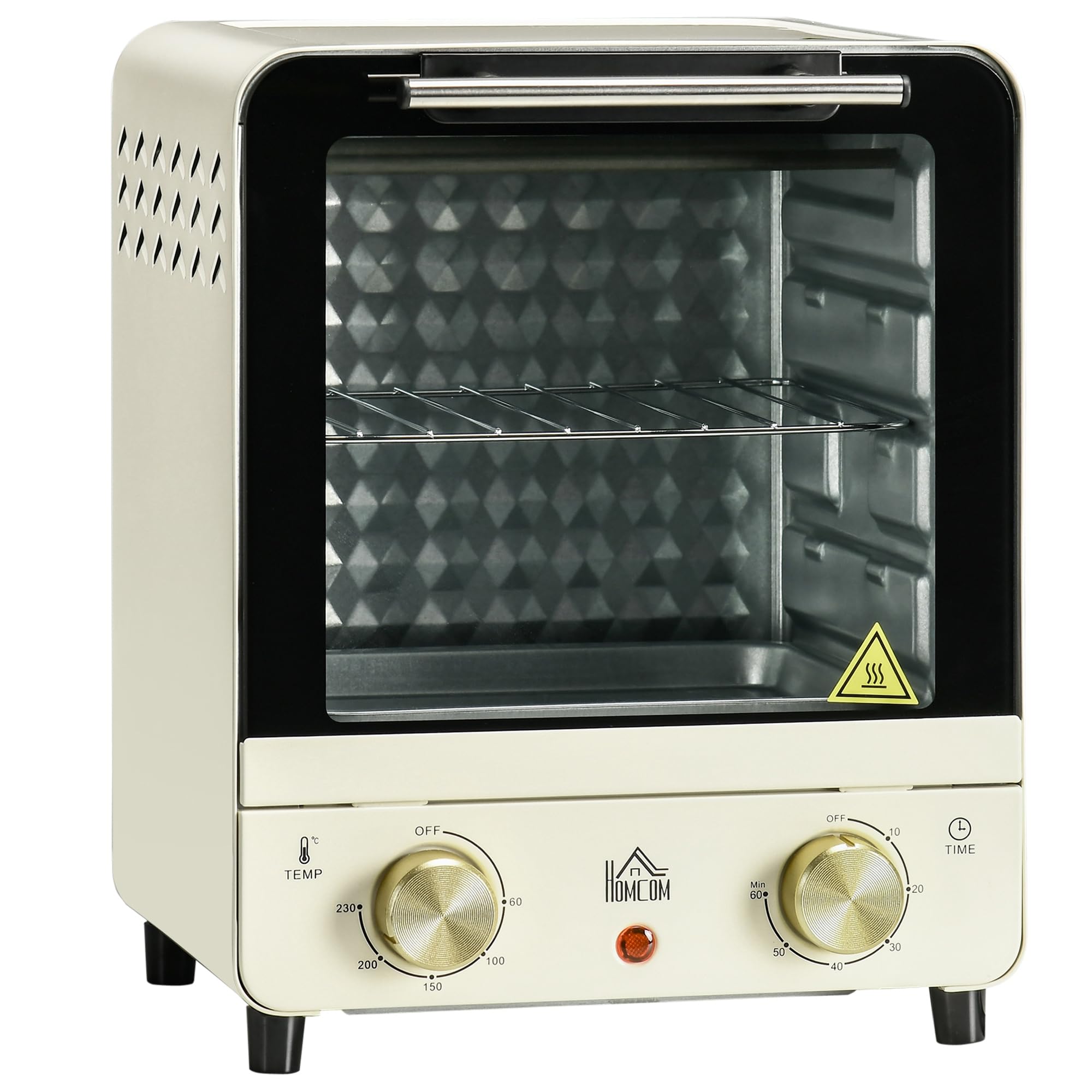 HOMCOM Mini forno 15L, forno per pizza a convezione, 1000 W Mini forno elettrico con set di teglie, vassoio per le briciole, timer di 1 ora, 60-230℃, bianco crema