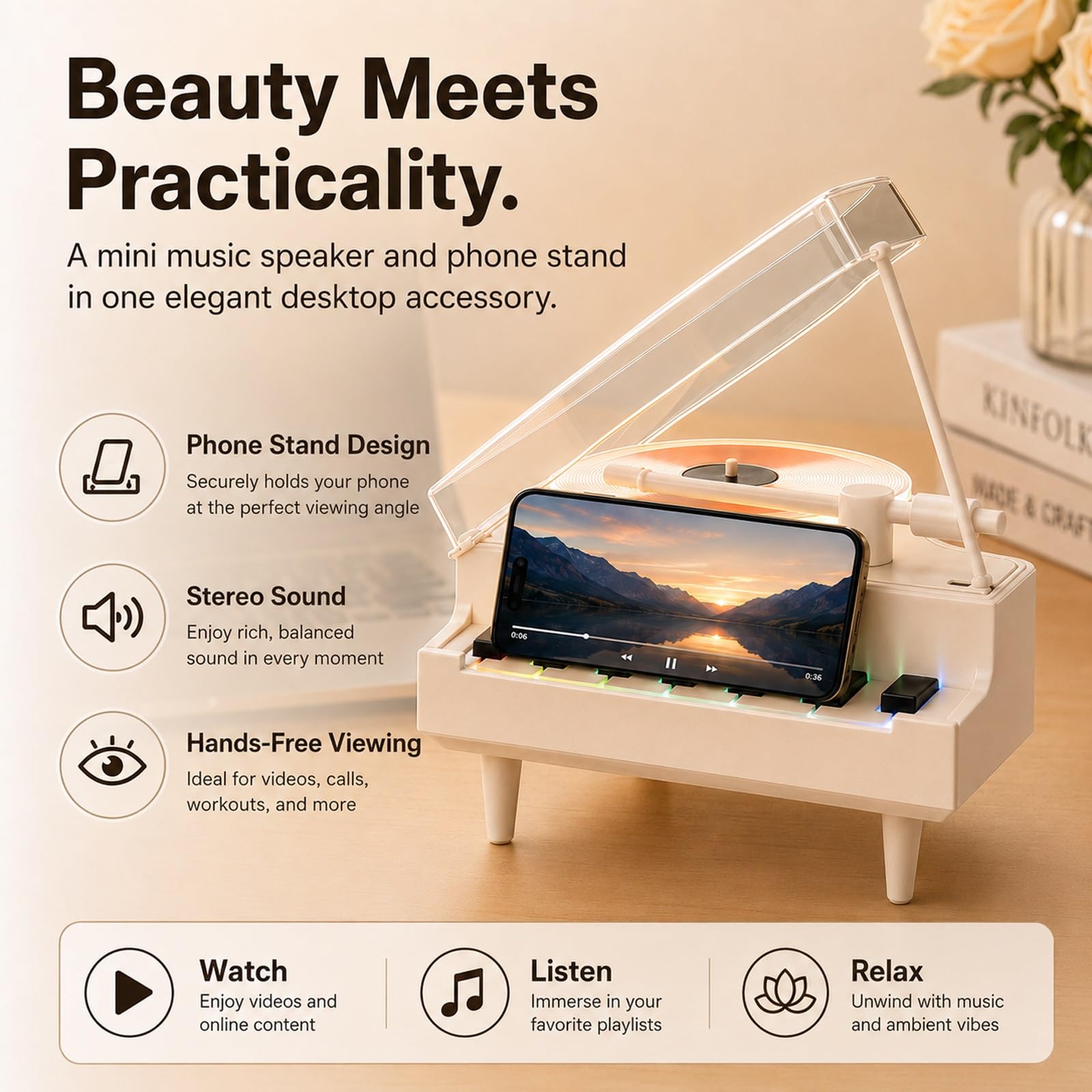 Carillon rotante 4 in 1 con altoparlante Bluetooth, luce notturna a LED, diffusore di aromi, decorazione di lusso per la casa, souvenir per gli amanti della musica