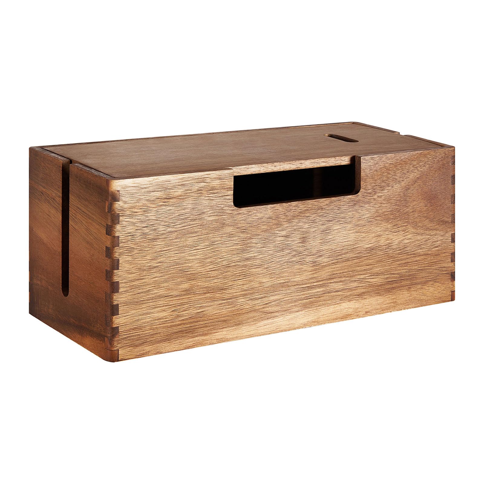 Caja organizadora de cordón de madera con cierre | Amplio espacio con canales de cable para regletas y cables para escritorio, oficina en casa, cocina