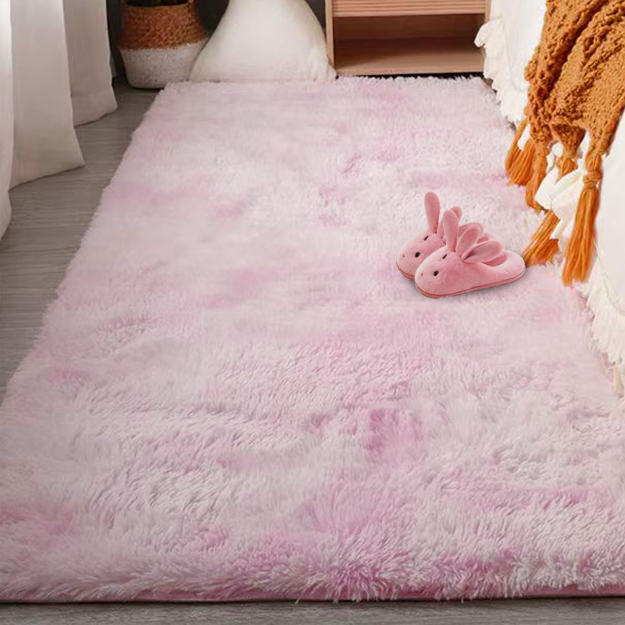 Tapis moelleux 80x180 cm rose clair lavable pour en finir avec les tapis poussiéreux difficiles à laver