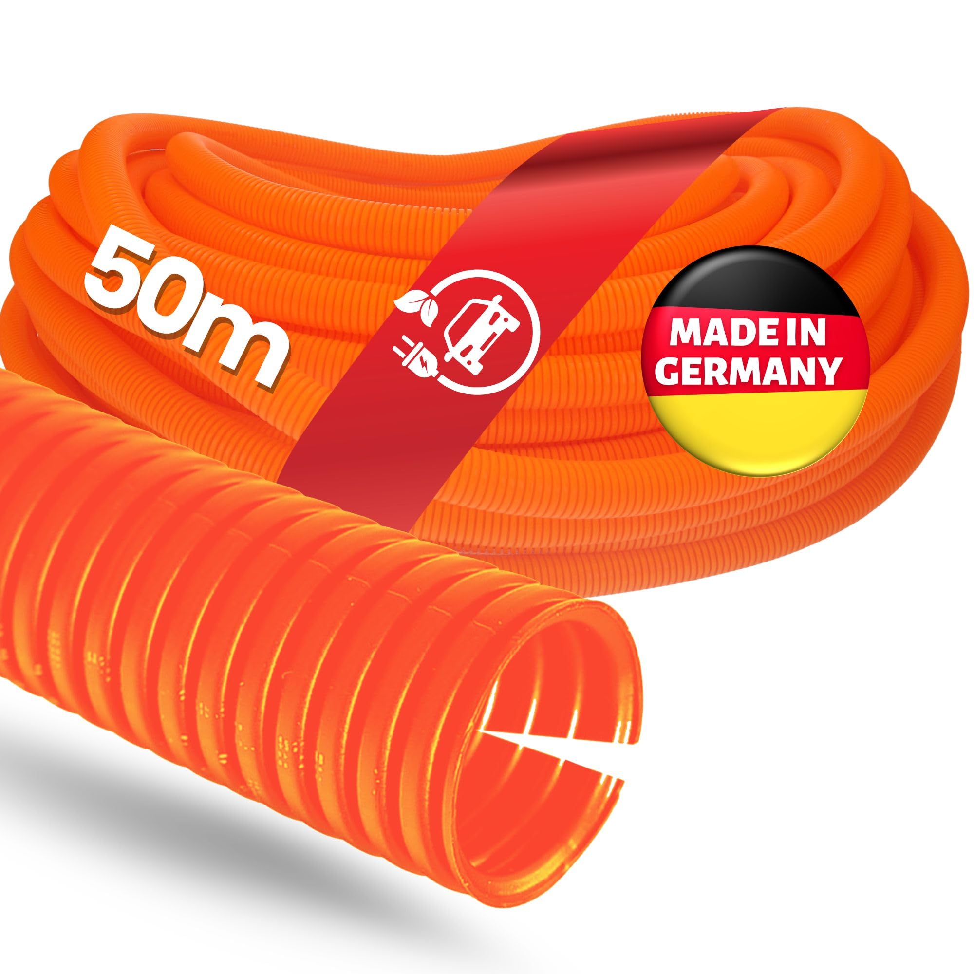 Kalitec Tubo Corrugado PPmod NW 22 de 50 m, Canal de Cable, Naranja | Tubo protector de polipropileno flexible sin ranurar, resistente a qu micos y temperatura para protecci n de cables