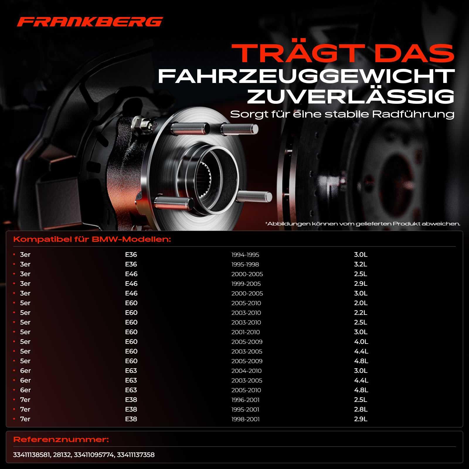 Frankberg 2x Radnabe ohne Radlager Hintenachse Kompatibel mit 3er E36 M3 3.0 3.2 Z3 Coupe E36 M 3er E46 325-330 5er Touring E61 520-550 6er E63 630-650 7er E38 725-750 Replace# 33411095774