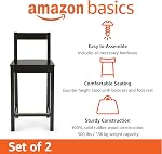 Amazon Basics Tabouret de bar en bois avec dossier, Noir, Ensemble de 2
