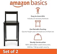 Vista 3 de Yaxa Basics Taburete de bar de madera con respaldo 24", negro, juego de 2