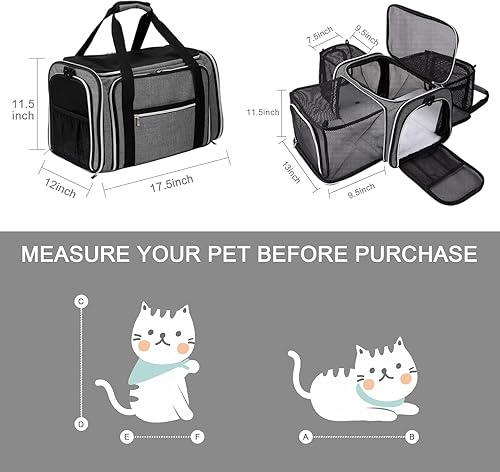 Miniatura 2 de BAGLHER Cat Carrier Bag,Airline Approved Pet Carrier Soft Side Pet Travel 5 Sides Open Doors 3 Sides Expandable Foldable Dog Carrier with Fleece Pad
